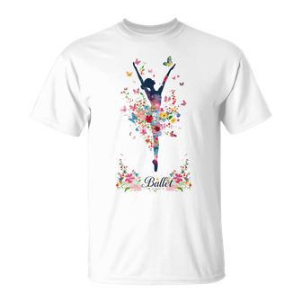 かわいい花柄バレリーナ 春の花 バレエダンサー Tシャツ - Kawaiitshirt