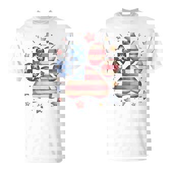 アメリカ国旗 愛国的な犬と猫の足跡プリント 7月4日 犬 Tシャツ - Kawaiitshirt