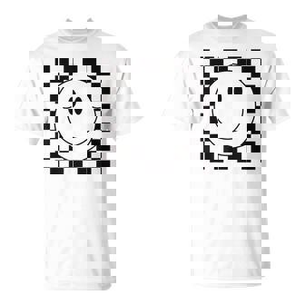 イエロー スマイル フェイスシャツ かわいい チェック柄 スマイル ハッピー Tシャツ - Kawaiitshirt