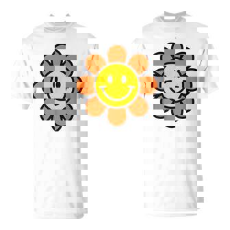 オレンジ イエロー ハッピー スマイル スマイル フェイス デイジー フラワーガール Tシャツ - Kawaiitshirt