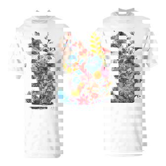 カラフル 花 猫 Tシャツ - Kawaiitshirt