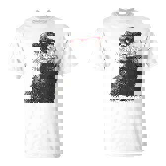 カワウソ アニマル柄 動物園 図面 イラスト 顔 カワウソ Tシャツ - Kawaiitshirt