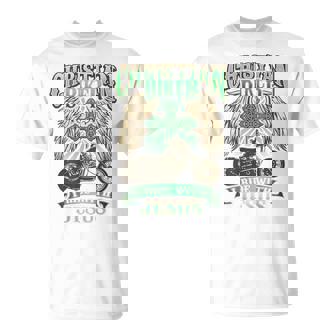 キリスト教バイカーライドウィズジーザスオートバイバックプリントデザイン Tシャツ - Kawaiitshirt