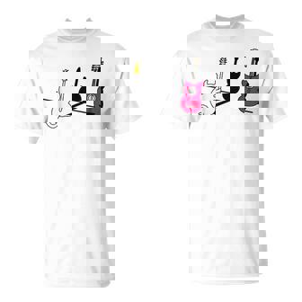 ギターの影を作る猫デザイン Tシャツ - Kawaiitshirt