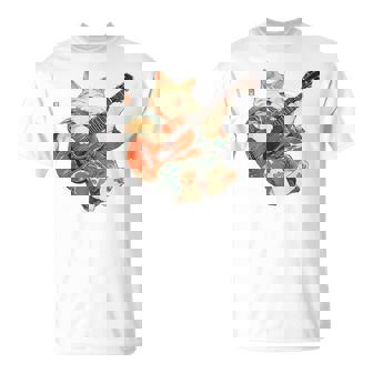 ギターを弾く日本の侍猫 忍者 浮世絵 アニメ Tシャツ - Kawaiitshirt