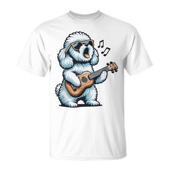 ギターを弾く犬 マルチーズプードル 面白い落書き Tシャツ - Kawaiitshirt