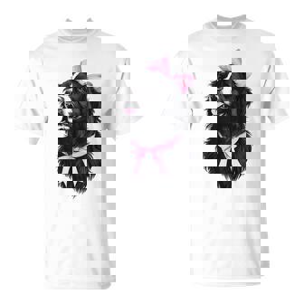 コケット リボン ニューファンドランド 犬 犬 ママ ピンクリボン 女の子 Tシャツ - Kawaiitshirt