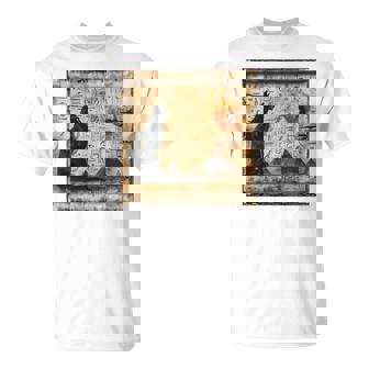 サンセット ピラミッド パピルス スクロール 砂漠 エジプトアート 猫 長袖tシャツ Tシャツ - Kawaiitshirt