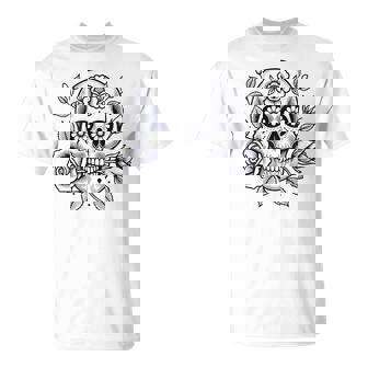 スカルと花の伝統的なタトゥースタイル Tシャツ - Kawaiitshirt