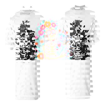 スケルトン ハグ 猫 シュガー スカル Día Los Muertos ハロウィン Tシャツ - Kawaiitshirt
