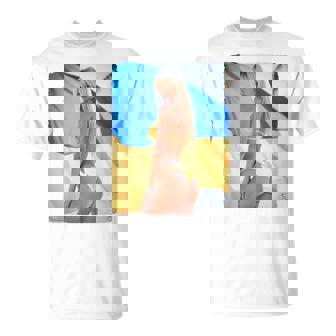 セクシーガールグラフィックtシャツ 「モダンピンナップガール&ウクライナ国旗2」 長袖tシャツ Tシャツ - Kawaiitshirt