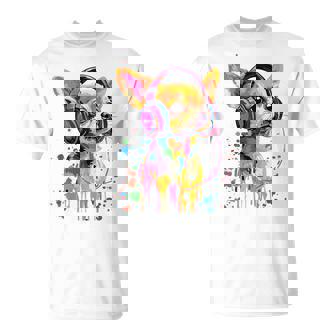 チワワの恋人 ポップアート ヘッドフォンを着て おもしろい チワワ 長袖tシャツ Tシャツ - Kawaiitshirt