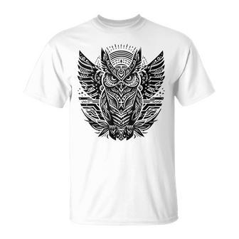 トライバル グレートフクロウ トーテム タトゥー 幾何学模様 Tシャツ - Kawaiitshirt