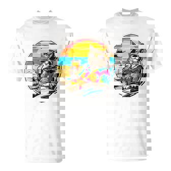 ビーチでドリンクを飲みながらリラックスできるレトロなヴィンテージクールな猫 長袖tシャツ Tシャツ - Kawaiitshirt