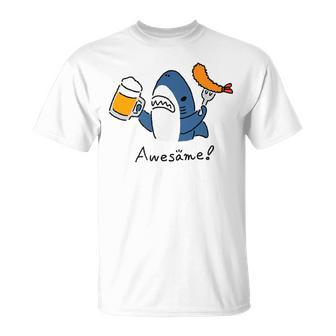ビールとエビフライとサメ色付き Tシャツ - Kawaiitshirt