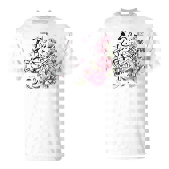 ピアノの鍵盤、音符、花 Tシャツ - Kawaiitshirt