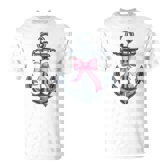 ピンクリボンボウコケット付きマリンアンカー。 Tシャツ - Kawaiitshirt