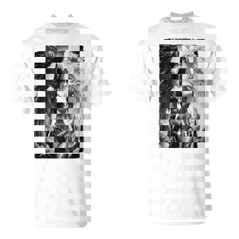 ピンナップガールtシャツ セクシーな天使の悪魔の女の子 B&W バックプリント Tシャツ - Kawaiitshirt