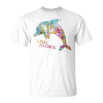 ライブ アロハ イルカ グラフィック Tシャツ - Kawaiitshirt