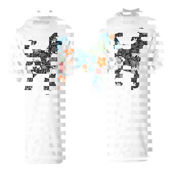 ラブラドゥードルやゴールデンドゥードルのママのためのフローラルドッグシルエット Tシャツ - Kawaiitshirt