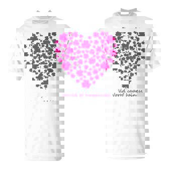 世界中の幸せを願う 可愛い ハート ピンク クローバー 反戦 平和 バックプリント Tシャツ - Kawaiitshirt