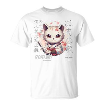 バックプリント 侍 猫戦士 日本人 忍者 キティ カワイイ Tシャツ - Kawaiitshirt