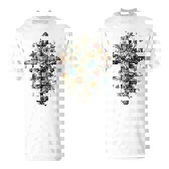 十字架 スピリチュアル キリスト 花 イエス 信仰 十字架 十字架 長袖tシャツ Tシャツ - Kawaiitshirt