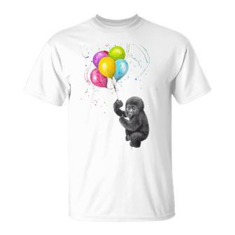 可愛い赤ちゃんのゴリラシルバーバックグラフィックバルーンアートワーク。 Tシャツ - Kawaiitshirt