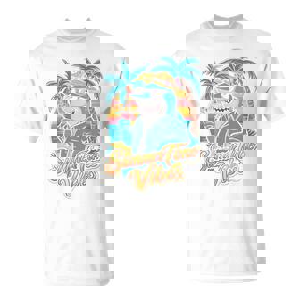 夏休み サメ ビーチ トロピカル サンセット ヤシの木 長袖tシャツ Tシャツ - Kawaiitshirt