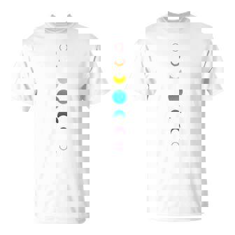 天空の月の満ち欠け バックプリント 虹の月天文学 Tシャツ - Kawaiitshirt