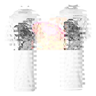 振り返る娘 見返り美人 日本美人 花街 浮世絵 桜 花 奇麗 赤 バックプリント Tシャツ - Kawaiitshirt