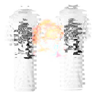 日本 浮世絵 京都 嵯峨 紅葉 和傘 美人 着物 Tシャツ - Kawaiitshirt