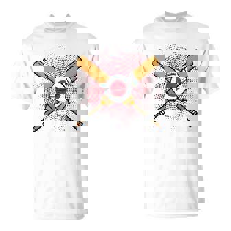 日本のクリケットラケットとボールの旗 長袖tシャツ Tシャツ - Kawaiitshirt