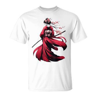 日本のサムライ フローラルウォリアーフラワー 桜 Tシャツ - Kawaiitshirt