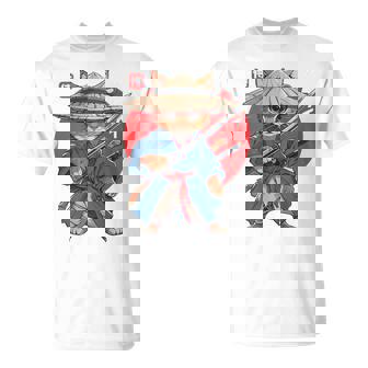 日本の侍 猫戦士 浮世侍 バックプリント Tシャツ - Kawaiitshirt