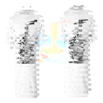 日本の麺スープ ラーメン 浮世絵 日本波 ヴィンテージ Tシャツ - Kawaiitshirt