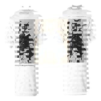 日本美術 猫 忍者 浮世絵 アニメ風 侍猫 長袖tシャツ Tシャツ - Kawaiitshirt