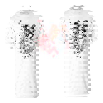 桜 水彩パピヨン Tシャツ - Kawaiitshirt