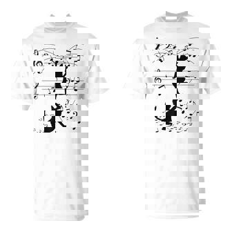 楽譜で遊ぶ面白い猫 Tシャツ - Kawaiitshirt