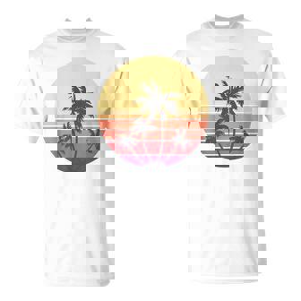涼しい 夏休み メンズ レディース サンセット ビーチ ヤシの木 Tシャツ - Kawaiitshirt