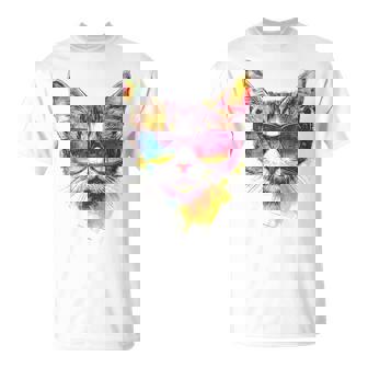 猫 動物 抽象 モチーフ サングラス イラスト アート ネコ Tシャツ - Kawaiitshirt