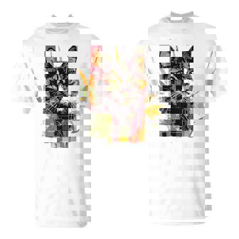 猫 抽象的 かわいい アート ポートレート 動物 恋人 グラフィック 猫 Tシャツ - Kawaiitshirt