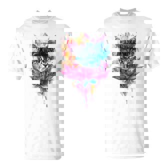 猫 花 カラフル かわいい アート 動物好き グラフィック 猫 Tシャツ - Kawaiitshirt