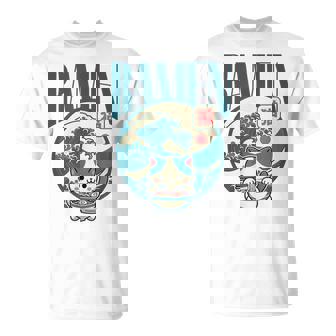 猫食べるラーメン キッズ&大人、日本の神奈川波ラーメン Tシャツ - Kawaiitshirt