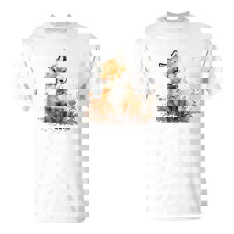 笑顔 水彩 キツネ 森林 動物 Tシャツ - Kawaiitshirt
