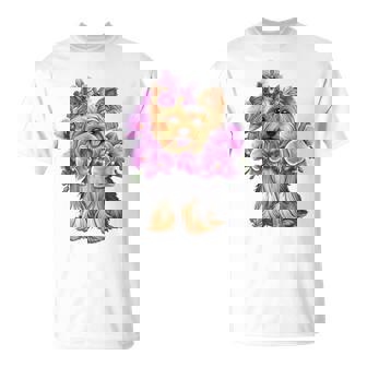 花を持つヨークシャー テリア 長袖tシャツ Tシャツ - Kawaiitshirt