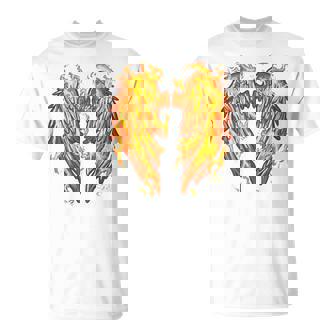 裏面に燃える天使の翼 火の羽 Tシャツ - Kawaiitshirt