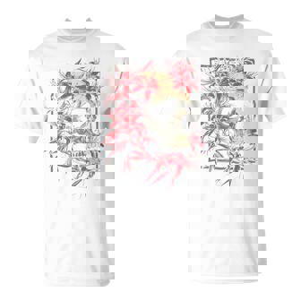 赤いクモのユリの花 日本の頭蓋骨 オタクのバックプリント Tシャツ - Kawaiitshirt