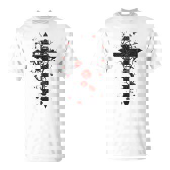 赤いバラのゴシック・クロス 長袖tシャツ Tシャツ - Kawaiitshirt