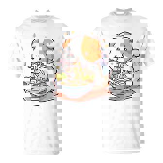 面白いモルモット 箸でラーメンを食べる アニメ 長袖tシャツ Tシャツ - Kawaiitshirt